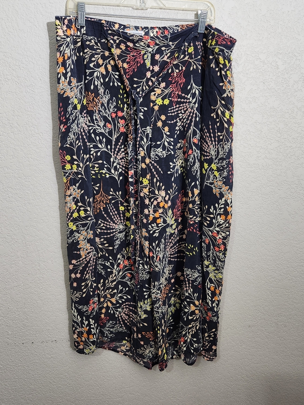 FLAWS - Johnny Was Navy Wide Leg Pants Multicolor Floral Print RIPS ELASTIC SHOT